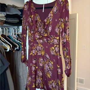 Free People Purple Floral Long Sleeve Mini Dress